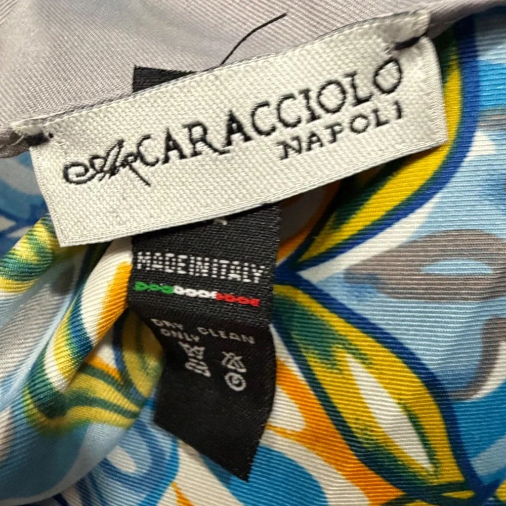 Caracciolo Napoli Maiolica Ceramic Print Scarf Blue White Floral Medallion Wrap